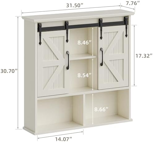 Vabches Bathroom Wall Cabinet, Farmhouse Medicine Cabinet, White - Image 2