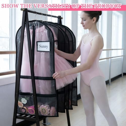 Nuenen 6pcs Garment Bags for Dance Costume Clothing Bags Hanging Clothes Clear Dance Garment Carrier for Dancers with 5 Zipper Pockets Closet Hanging Clothes Cover (Black,40 Inch) - Image 5