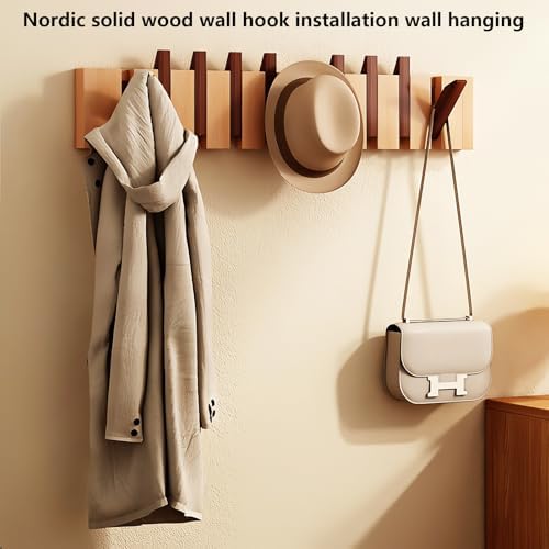 Paint Wood Wall Mounted Coat RackHooks Piano Key Hangers Natural Solid Wood Hanger Non-Woven Fabric Clothes Hangers for Closet, Kitchen, Bedroom, Bathroom, Entryway（Walnut-Beech 10 Hooks） - Image 2