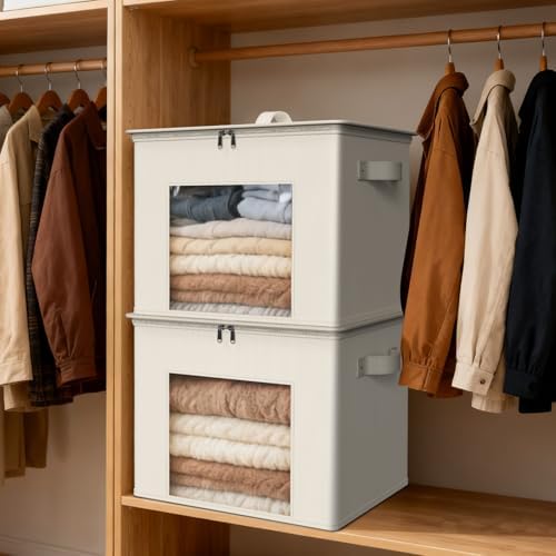 Zilink Fabric Storage Bins with Lid Sweater Closet Organizer, Beige,4 Pack - Image 6