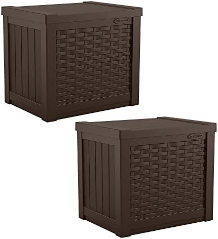 Suncast 2 Pack 22-Gallon Small Deck Box - Lightweight Resin Storage Container and Seat for Patio Cushions and Gardening Tools - Store Items on Patio, Garage, 22.5"L x 17"W x 22.5"H, Yard - Java Brown by Suncast