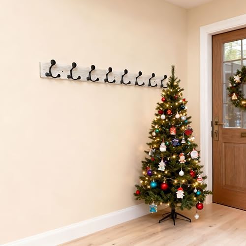 SKOLOO 43-Inch Wood Coat Rack Wall Mount with 8 Triple Hooks - Ideal for Family Entrances, Classrooms, and Pet Supplies Storage - Perfect Coat Hooks for Wall,Distressed White Wash, Pack of 2 - Image 5