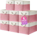 meekoo 8 Pack Fabric Storage Bins Baskets, 15 x 11 x 9.5 in, Pink White by meekoo