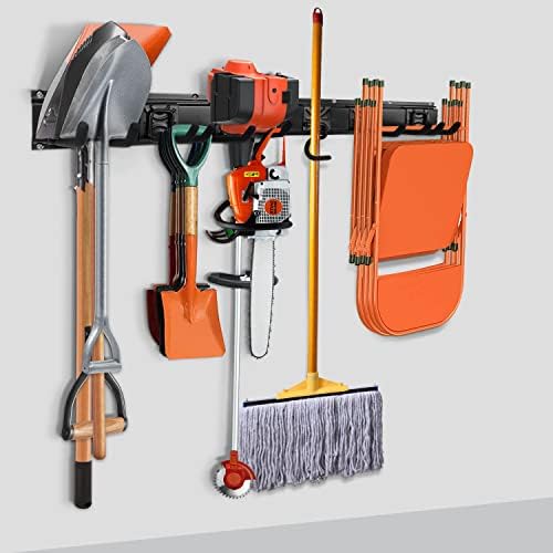 Garden Tool Storage Rack, Outdoor Power Tools Hangers for Garage Wall Organization with 6 assorted Multi-Purpose Hooks, Organizer Holders for Landscaping Equipment, Folding Chairs, Ladders etc. by SMARTOLOGY