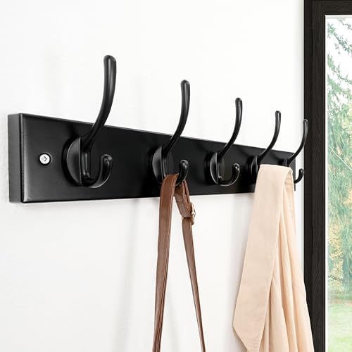 Dseap Wall Mounted Coat Rack: 16" Hole to Hole, Coat Hook Hanger with 5 Metal Hooks for Hanging Coats Towels Hats Clothes, Black, 2 Packs - Image 3