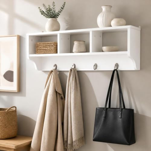 GIANTEX Coat Rack with Hooks Wall Mount, Wall Cubby Organizer with 4 Hooks - Image 5