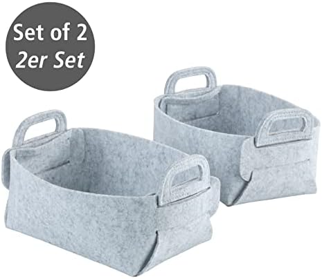 WENKO Felt basket Nina S, set of 2 storage baskets made of recycled polyester felt, space-saving foldable felt baskets with practical carrying handles & 2.4 L capacity each, 19 x 14 x 9 cm, light grey - Image 2