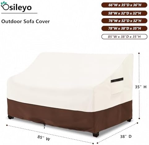 Outdoor Couch Cover,100% Waterproof 3-Seater Outdoor Loveseat/Bench Cover,Patio Furniture Covers,85" Wx 38" Dx 35" H,Beige&Brown - Image 2