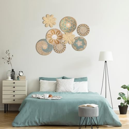 Xuhal 8 Pcs Boho Wall Basket Decor Decorative Bulrush Woven Basket Wall Decor Rustic Farmhouse Hanging Baskets for Kitchen Rustic Home Summer Decorations - Image 2