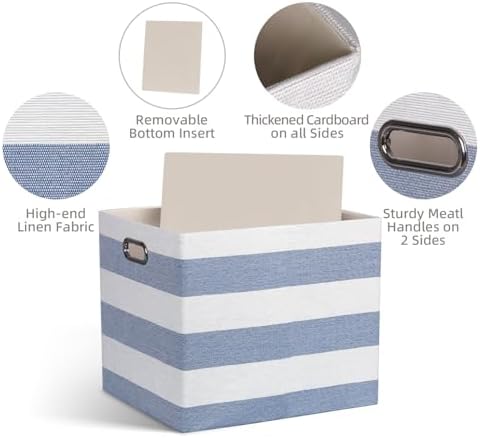 13 x 15 x 13 Inch Stripe Linen Storage Cube for Home Organizing, Pack of 4 - Image 3