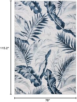 SAFAVIEH Washable Rug Outdoor Cabana Collection - 6'5" x 9'6", Grey & Navy, Non-Shedding & Easy to Clean, Ideal for Patio, Backyard, Mudroom (CBN452N) - Image 2