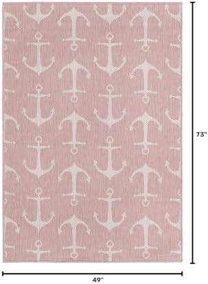 Unique Loom Outdoor Coastal Collection Area Rug - Ahoy (4' 1" x 6' 1" Rectangle, Pink/ Ivory) - Image 2