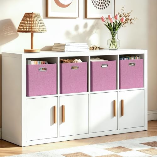 Posprica 3X Thicker Collapsible Storage Bins,13×15x13 Foldable Storage Cube Boxes Fabric Drawer for Closet Shelf Cabinet Bookcase, set of 4 (Pink) - Image 2
