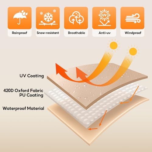 Outdoor Swing Covers for Patio Swing 3 Seater, 87" L x 49" D x 67" H, 3 Seat Cover Waterproof, Porch Patio Canopy Cover, Windproof UV Resistant All Weather Protector - Beige - Image 4
