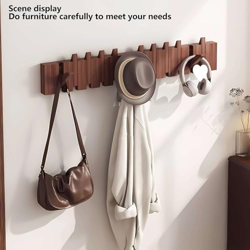 Paint Wood Wall Mounted Coat RackHooks Piano Key Hangers Natural Solid Wood Hanger Non-Woven Fabric Clothes Hangers for Closet, Kitchen, Bedroom, Bathroom, Entryway（Walnut 6 Hooks） - Image 4