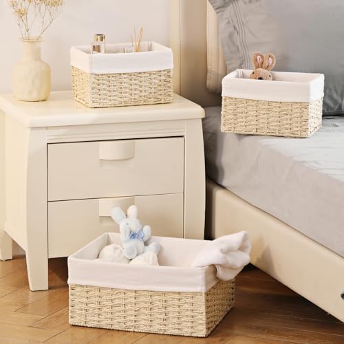 Vagusicc Wicker Basket, Set of 3 Hand-woven Storage Baskets for Organizing, Decorative Bathroom Wicker Storage Basket Bins with Handles, Small Toilet Paper Storage Baskets for Shelves & Decor, Beige - Image 6