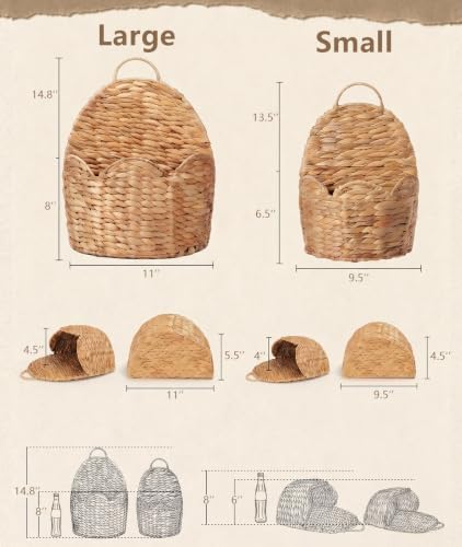2Pcs Scalloped Wall Baskets, Handwoven Water Hyacinth Hanging Storage, Boho Farmhouse Wall Decor - Image 3