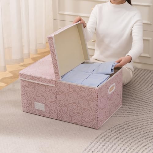 PRANDOM Extra Large Collapsible Storage Boxes with Lids Fabric Decorative Storage Bins Cubes Organizer Baskets with Cover Handles Divider for Bedroom Closet Living Room 19.6x15.7x11.8 Inch 3 Pack - Image 7