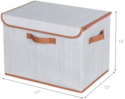 Univivi Fabric Storage Bins with Lids, Stackable Storage Box, Grey, 3 PCS - Image 2