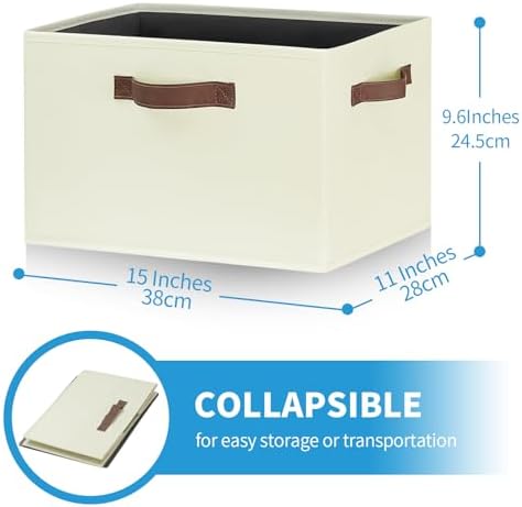 GhvyenntteS Large Storage Baskets for Shelves 6 Pack, Collapsible Fabric Storage Bins with 3 Handles, Decorative Closet Organizers and Storage bins for Clothes Blanket Beddings (Beige, 15"x11"x9.6") - Image 2