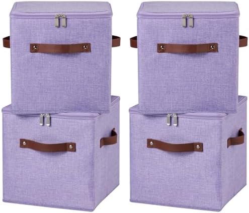 4PCS Storage Cubes with Lids Cotton Linen Fabric Bins Boxes by VinneGenzz