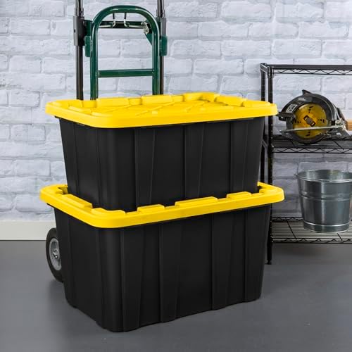 6 Pack 27 Gallon Black & Yellow Heavy-Duty Stackable Storage Bins with Lids - Image 7