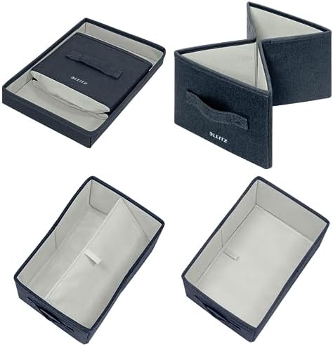 Leitz Fabric Storage Box with Lid, Set of 2 Cube Storage Unit Boxes, Foldable Fabric Ottoman Storage Organiser Box, Velvet Grey, Small, 61460089 - Image 5