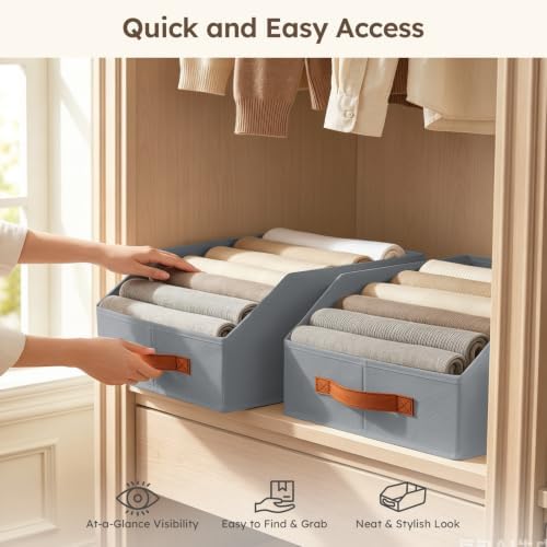 Homsorout Fabric Storage Bins for Organizing - 6 Pack Large Trapezoid Collapsible Storage Bins with Front Handle, Closet Organizers and Storage for Bedroom, Home Shelves, Small Spaces, Grey - Image 4