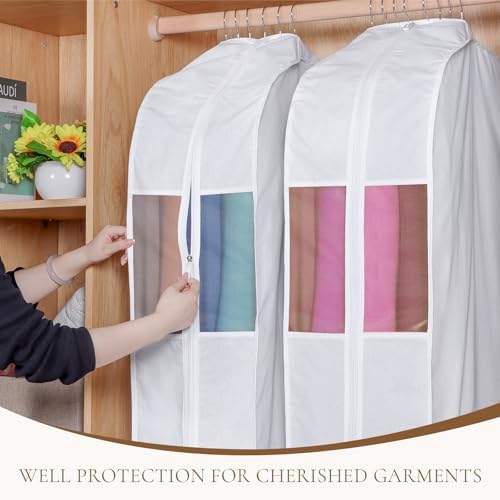 Univivi 60 Inch Cotton Garment Bags for Hanging Clothes 2 Pack, White - Image 5