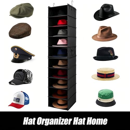 LADYBRO Oxford Cloth Hat Rack for Closet, Storage or Display, Black, Large - Image 3
