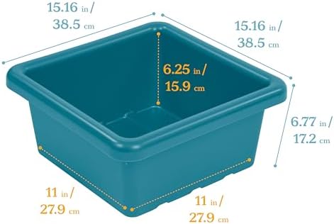 ECR4Kids Stackable Square Bins with Non-Snap Lids, Multipurpose Organization, Turquoise, 2-Pack - Image 2