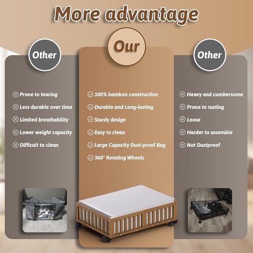 MHXW SXPN 2 Pack Bamboo Under Bed Storage Containers with Wheels, Brown - Image 3