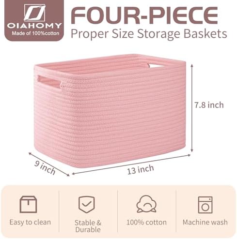 OIAHOMY 4 Pack Storage Baskets for Organizing 15L Cube Storage Bins Pink - Image 2