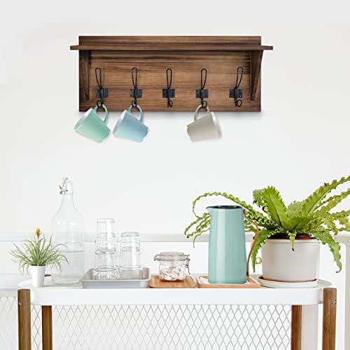 HBCY Creations Rustic Brown Solid Wood Wall Mounted Coat Rack with Shelf, 5 Hooks, 24" Long - Kitchen, Mudroom, Entryway, Bathroom - Includes Mounting Hardware, Coat Hanger, Dog Leash Hooks - Image 5