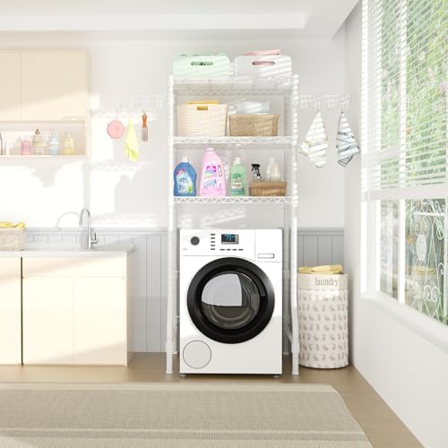 Ulif U8 Medium Laundry Room Storage Organizer, Over the Washer and Dryer Storage Shelves for Laundry Organization, 32.3”W x 17.3”D x 76.2”H, Suit Washing Machine Width within 29.9”, Hold 304 lb, White - Image 5