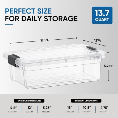 Superio Clear Storage Box with Lid, 13.7 Quart Plastic Container Bins for Organizing, Stackable Crates, BPA Free, Non Toxic, Odor Free, Organizers for Home, Office, School, and Dorm - Image 2