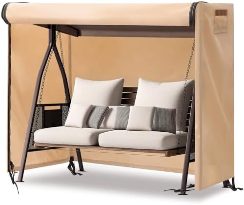Outdoor Swing Covers for Patio Swing 2 Seater, 65" L x 50" D x 66" H, 2 Seat Swing Cover Waterproof, Porch Patio Swing Canopy Cover, Windproof UV Resistant All Weather Protector - Beige by uHousDecoTeddyBearPlushToy