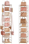 8-Tier Narrow Purse Organizer for Closet, Tall Vertical Purse Rack for Small Spaces, Corner Handbag Storage Display Shelf with Adjustable Fabric Shelves & 8 Hooks for Small & Medium Tote Bags, Bedroom by koozuuyk