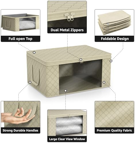 Sorbus Medium Clothes Storage Bags - Foldable Blanket Storage Bins for Organizing Bedroom, Closet, Clothing, Comforter, Organization with Clear Window, Lids and Carry Handles - Set of 8 - Image 5