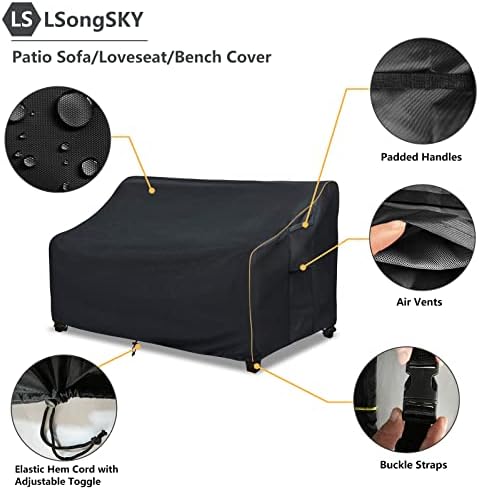 Patio 3-Seater Sofa Cover,Outdoor Couch Cover Fits up to 79W x 38D x 35H Inches,100% Waterproof Heavy Duty Patio Furniture Covers,Black - Image 4