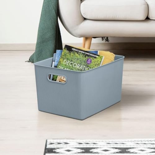 Superio Ribbed Collection - Decorative Plastic Basket Open Home Storage Bins Organizer, Blue Containers for Organizing Closet Storage Bins for Shelves (Bin with Lid- Extra Large (22 Liter), 2 Pack) - Image 3