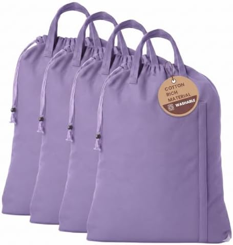 LFH Home Cotton Rich Large Premium Canvas Laundry Bag, Heavy Duty Washable Laundry Hamper with Drawstring & Handles, Multi-Use Clothes Storage for Home, Travel & College 28"x40" (Pack of 4) - Lavender by LFHHomePrivateLimited