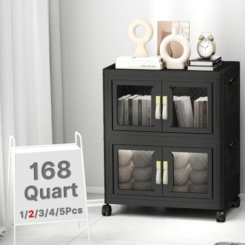 168QT Stackable Storage Bins with Lids, 42Gal Foldable Storage Cabinets by VNVTO