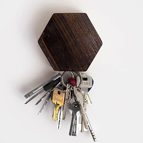 EWART WOODS Magnetic Key Holder for Wall Key Rack Key Hook for Wall Modern Key Holder entryway Organizer Wood Key Hook Storage Hexagon (Dark Brown, 3 pcs) by EWARTWOODS