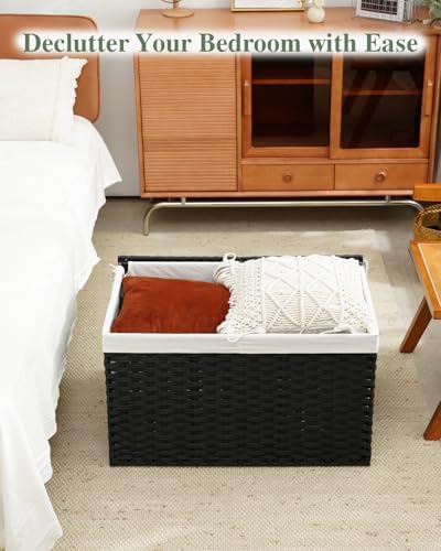 SETVSON Storage Basket with Lid Wicker Baskets for Storage, 160L Black - Image 7
