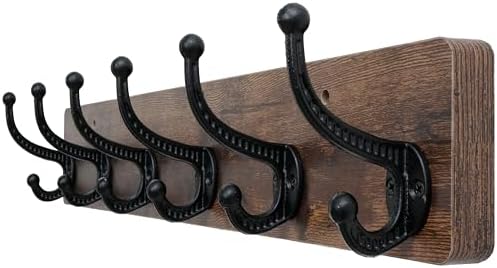 WEBI Rustic Coat Rack Wall Mount,24" Long 6 Cast Iron Coat Hooks Wall Mounted,Heavy Duty Wood Wall Coat Hanger Hooks for Hanging Coats,Jacket,Clothes,Backpack,Farmhouse,Rustic Brown by WEBI