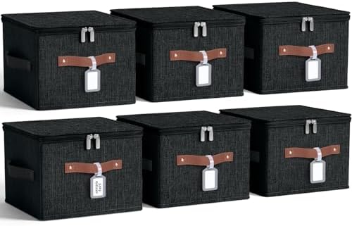 6 Pack Fabric Closet Storage Bins with Lids, 10×8×7 in, Black by Unknown