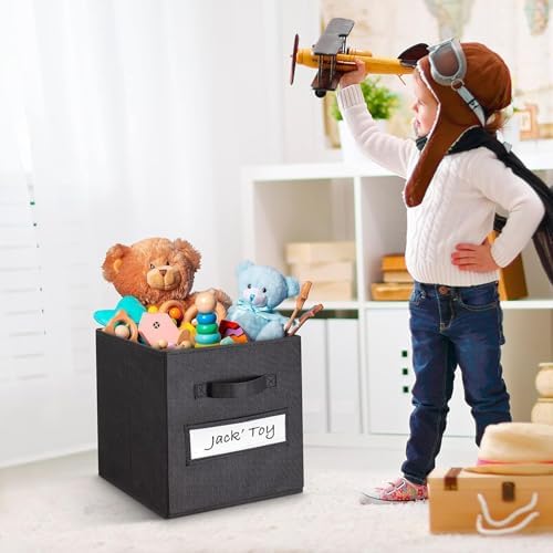 13x13x13 storage cube bins (Set of 10) Fabric storage cubes with 10 Labels Window Cards & a Pen, storage cubes 13x13, Collapsible 13 inch cube storage bins, Cubby Organizer Boxes, Black - Image 5