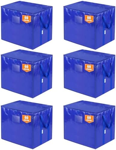 TICONN 6 Pack Extra Large Moving Bags with Zippers & Carrying Handles, Heavy-Duty Storage Tote Moving Boxes for Space Saving (6 PK, 60 Gallon) by TICONN