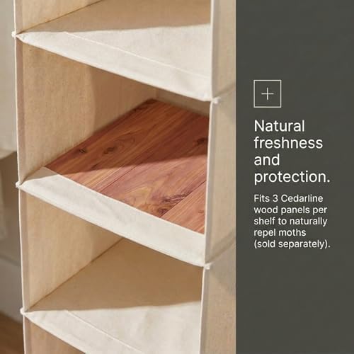Household Essentials Cedarline 6‑Shelf Hanging Closet Organizer in Heavy‑Duty Cotton Canvas, Cream - Image 6
